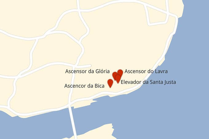 Karte der Ascensores und Elevadores