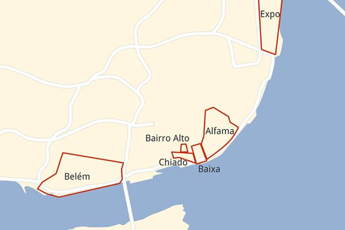 Karte der Viertel von Lissabon