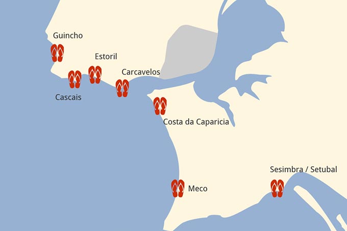 Karte der Strände um Lissabon